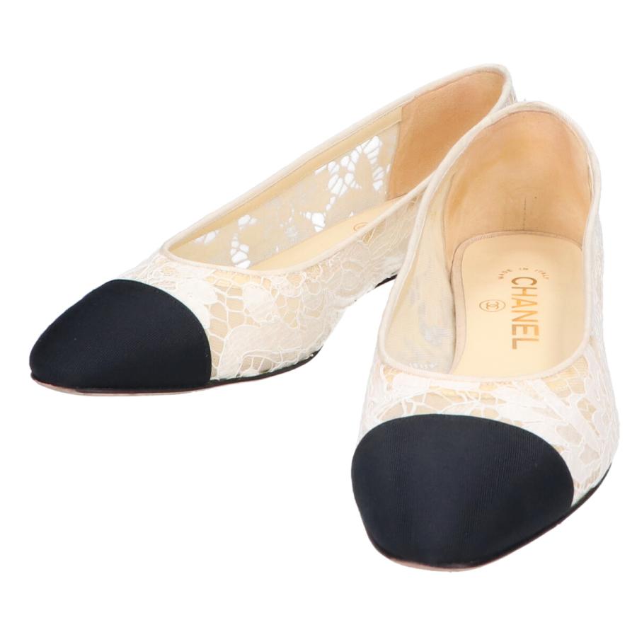 CHANEL フラットシューズ36 1/2 ブラック・ホワイト