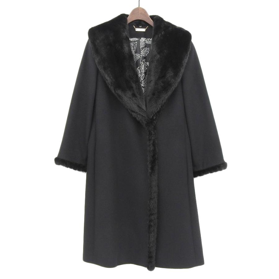 レオナール カシミヤ 100%コート　黒 LEONARD 美品 レオナール カシミヤ100 ミンクファー コート