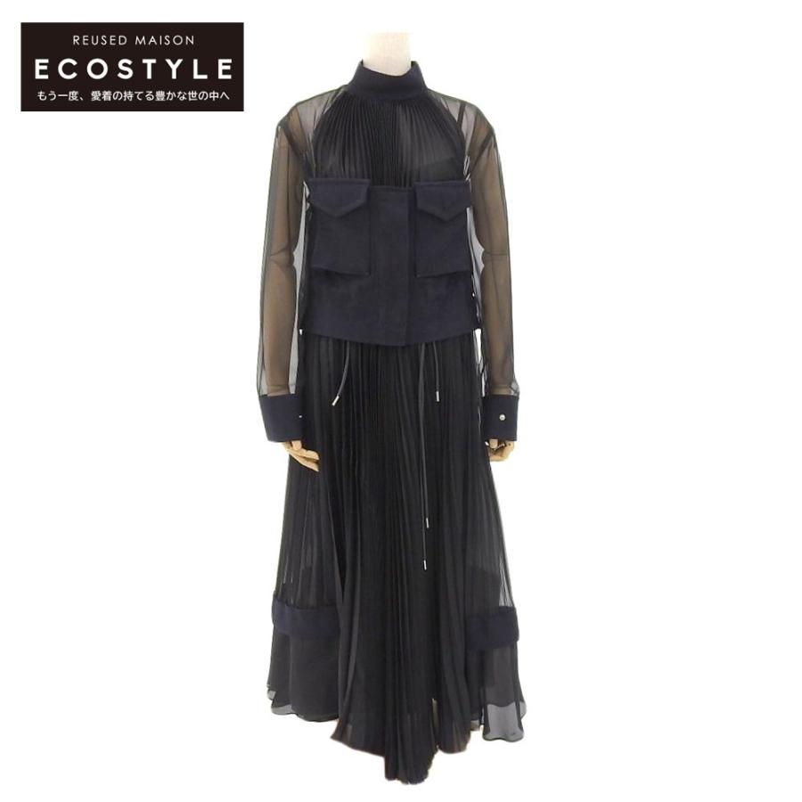 sacai サカイ 19-04724 シフォンプリーツ ドッキング ワンピース sacai サカイ 19-04724 シフォンプリーツ ドッキング ワンピース