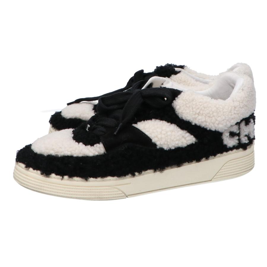 CHANEL ブラック スニーカー ファー org.jpg