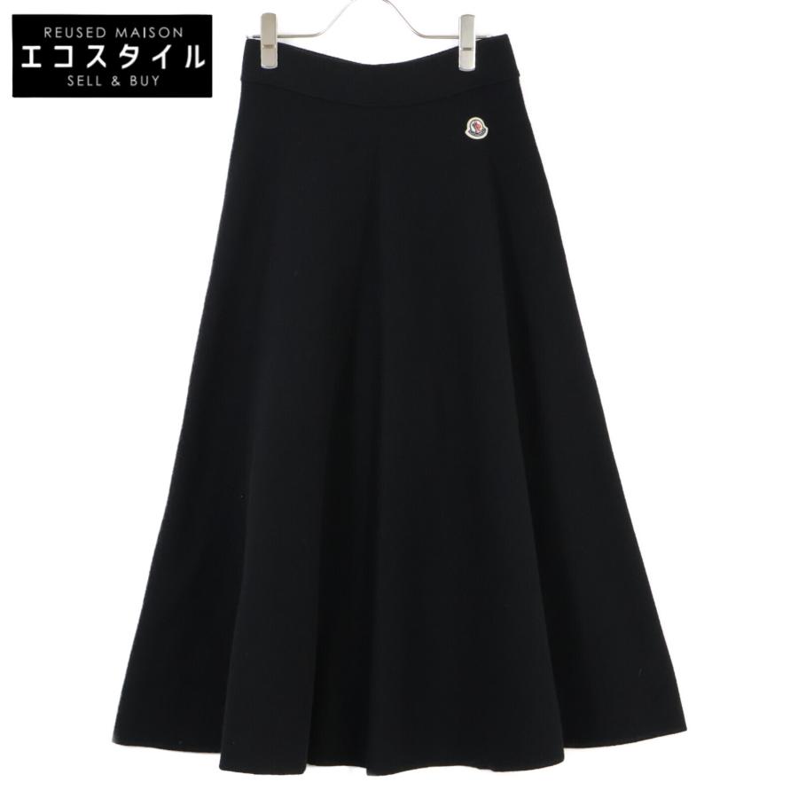 未使用級✳︎モンクレールGONNAジップスカート黒 ワッペンフレアミモレ丈 正規品 未使用級 MONCLER モンクレール GONNA ジップスカート ブラック 黒