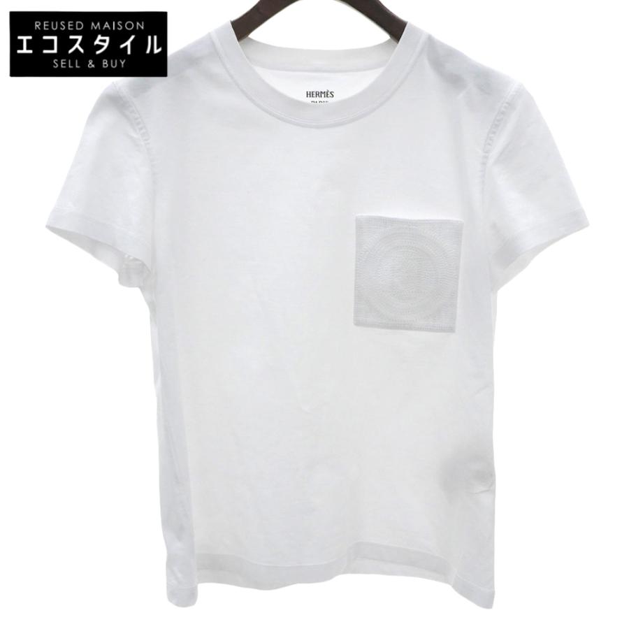 エルメス 美品 ポケットデザイン Tシャツ トップス レディース ホワイト 36 47-7703 36 美品 HERMES エルメス ポケットデザイン Tシャツ トップス レディース