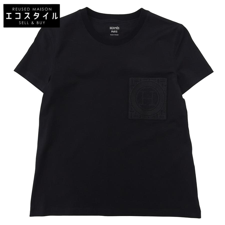 美品 HERMES エルメス コットン 胸デザイン Tシャツ トップス