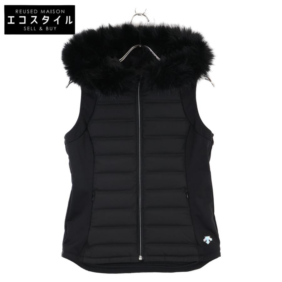 DESCENTE(デサント)ブラックファー付きダウンベスト DESCENTE デサント ブラック ナイロン ファー付き ダウンベスト M