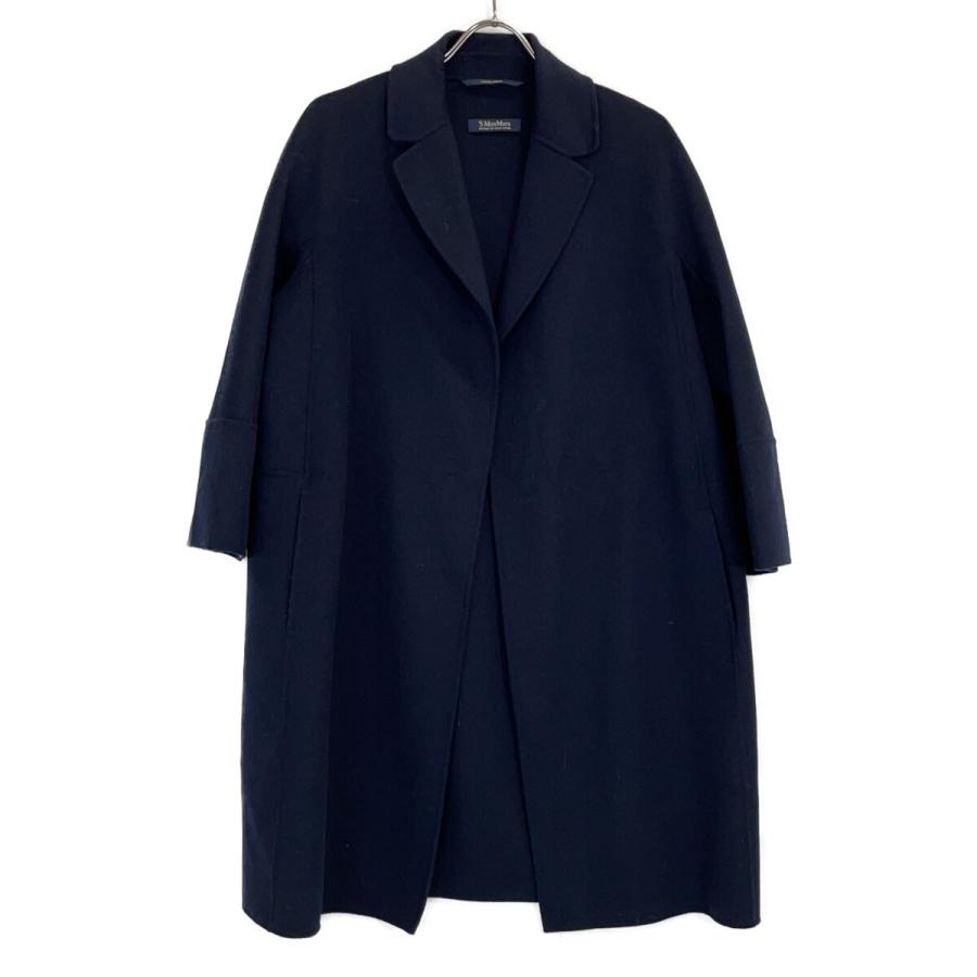 S MaxMara エスマックスマーラ 【Cucito A Mano】ネイビー ピュアウール ラップコート ブラック 36 コート ウール レディース 中古の画像