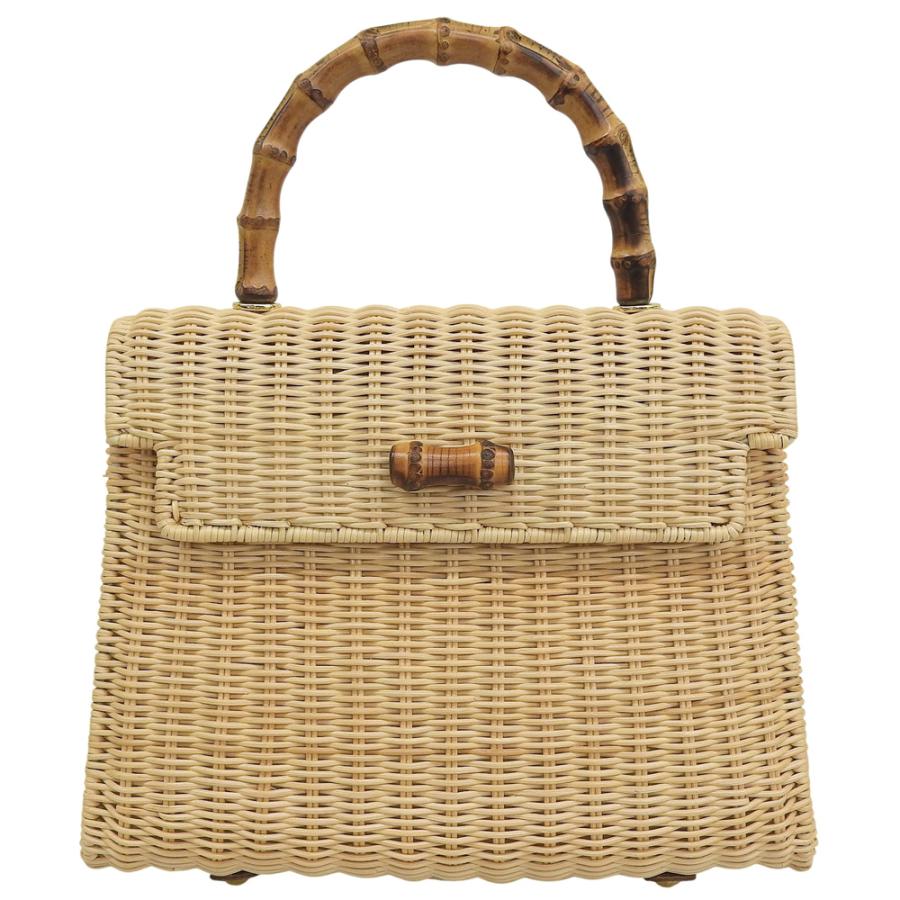 トマソカンドリア　かごバッグ 美品 TOMMASO CANDRIA トマソカンドリア バンブーハンドル ラタン かご