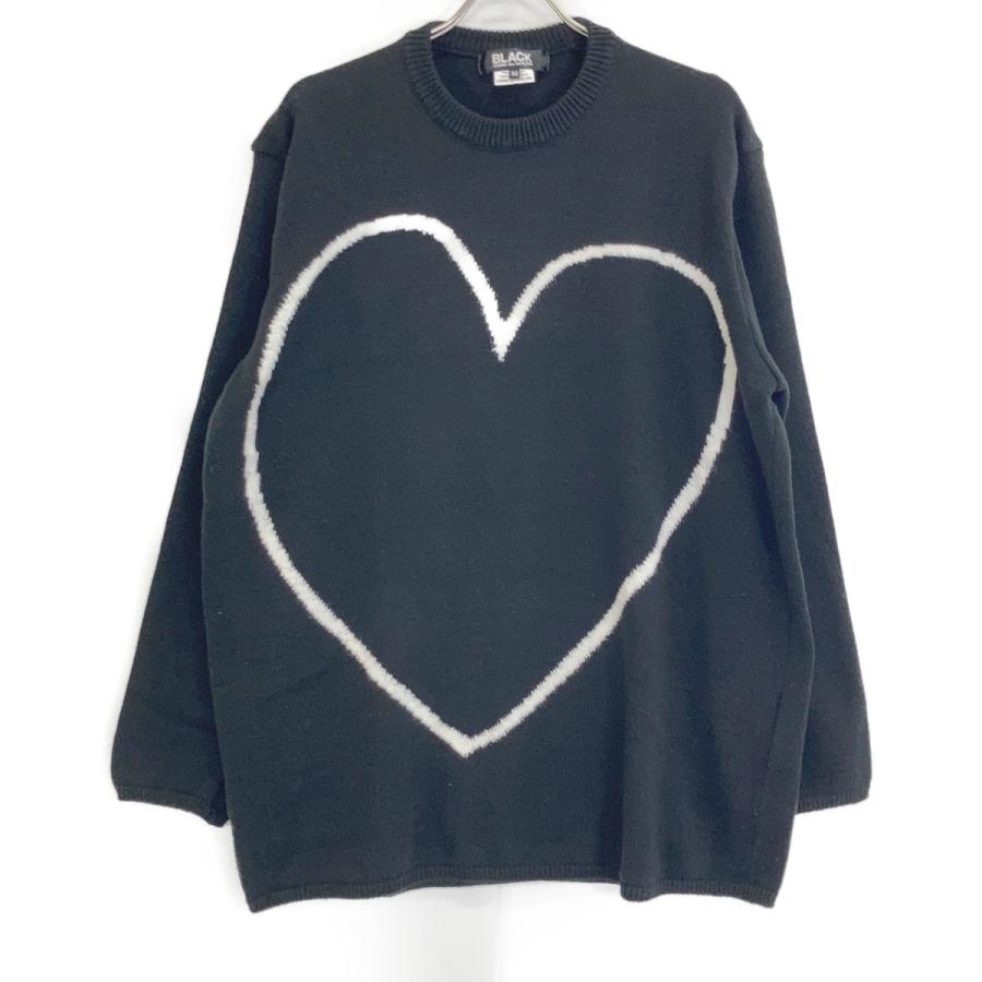 BLACKCOMMEdesGARCONS 1J-N001 22年製 ブラック×ホワイト ハートデザイン クルーネックニット M メンズ