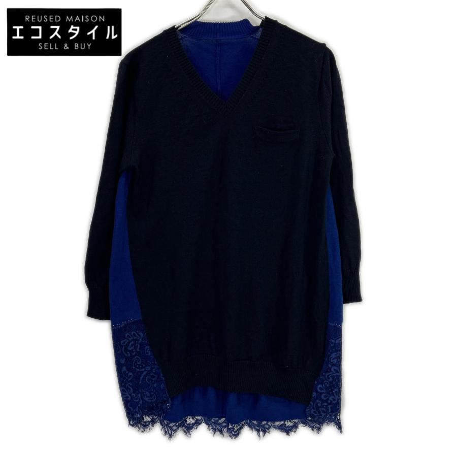 sacai サカイ  13-01900 ﾈｲﾋﾞｰ×ﾌﾞﾙｰ ﾚｰｽ ﾄﾞｯｷﾝｸﾞ ﾆｯﾄ 1 sacai（サカイ） 13-01900 ネイビー×ブルー レース ドッキング ニット