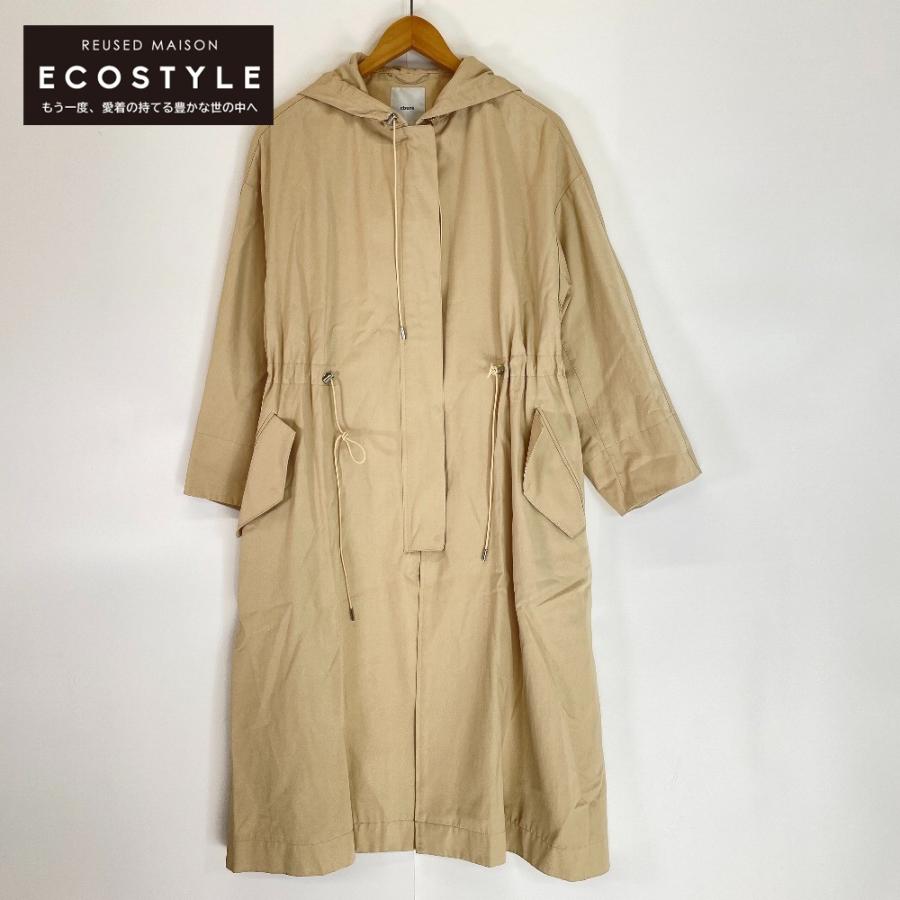 ebure エブール ベージュ ナイロン フーディー コート 36 レーヨン 