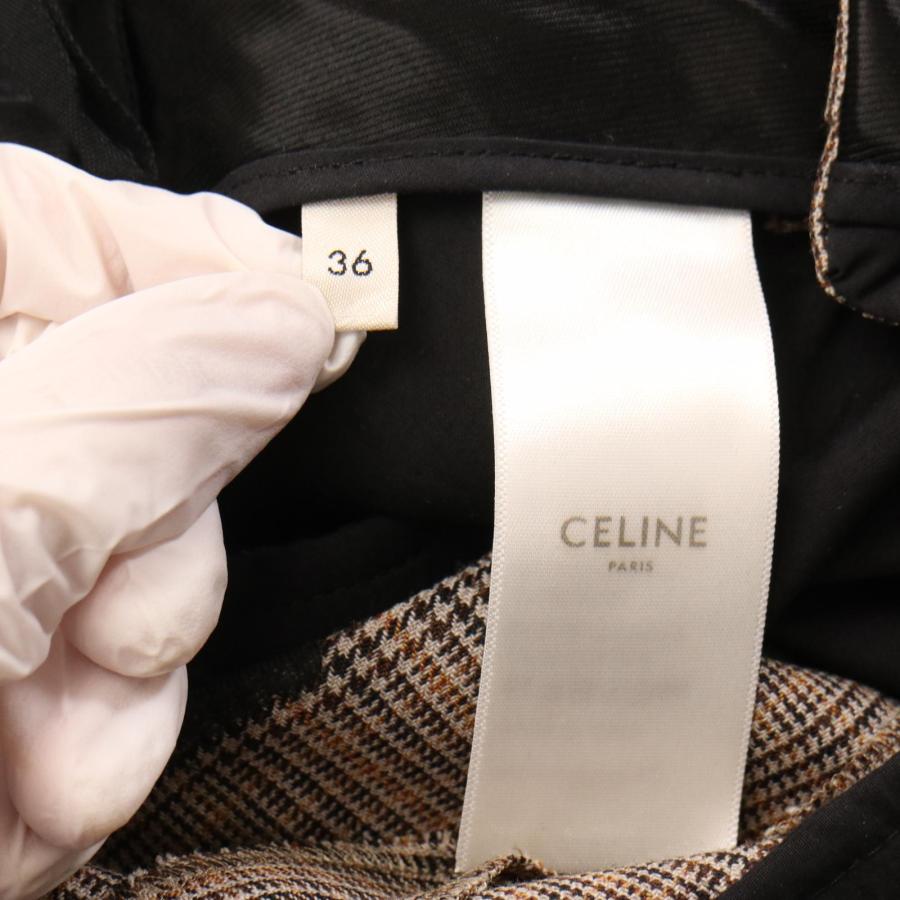 CELINE セリーヌ 2P240915H ウール チェックパンツ/ ブラウン 36 