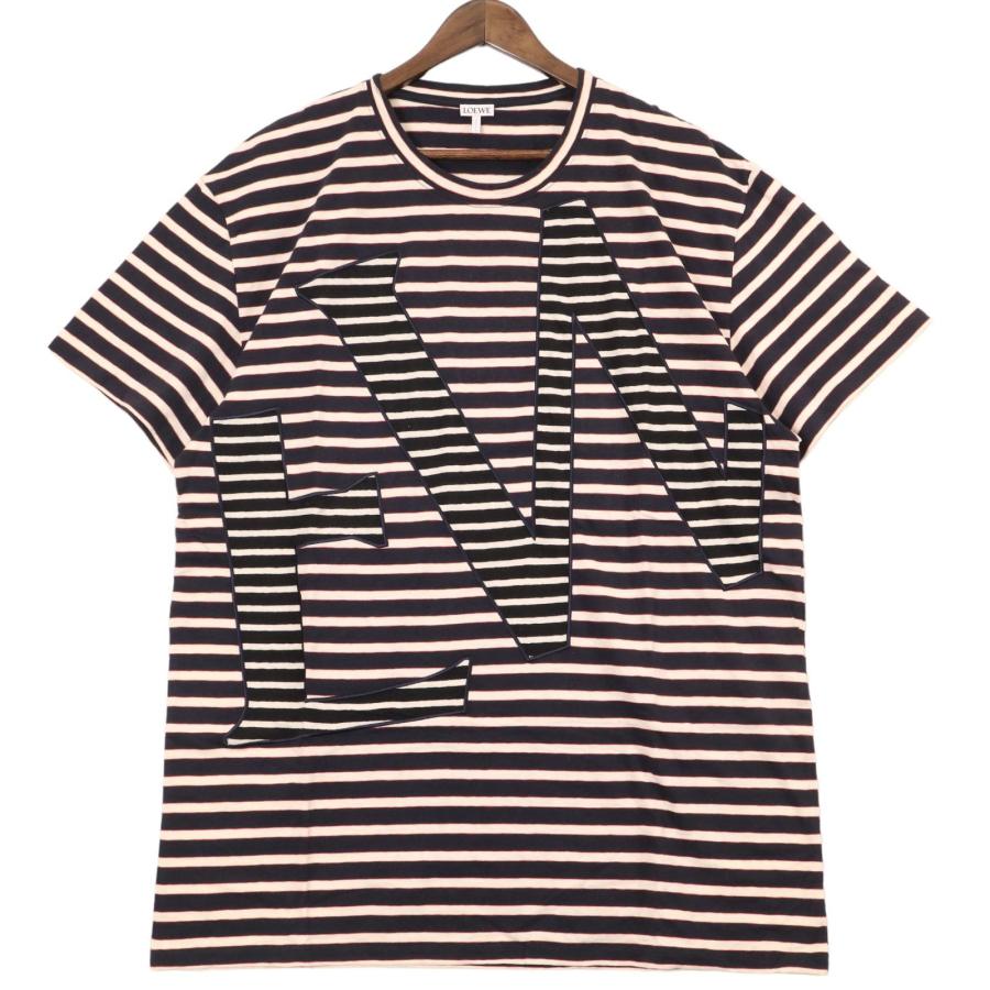 LOEWE（ロエベ） ネイビー ロゴパッチ ボーダー Tシャツ ネイビー