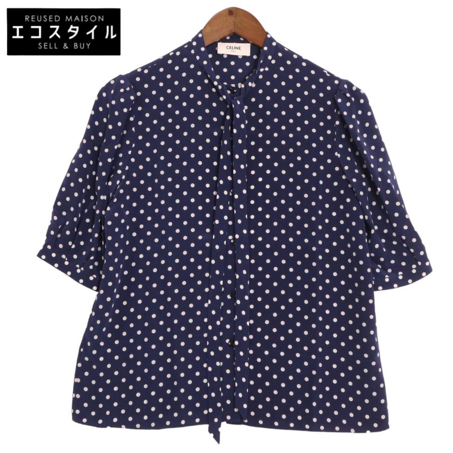 CELINE セリーヌ ネイビー 2B243966H シルク ポルカドット ボウタイ  