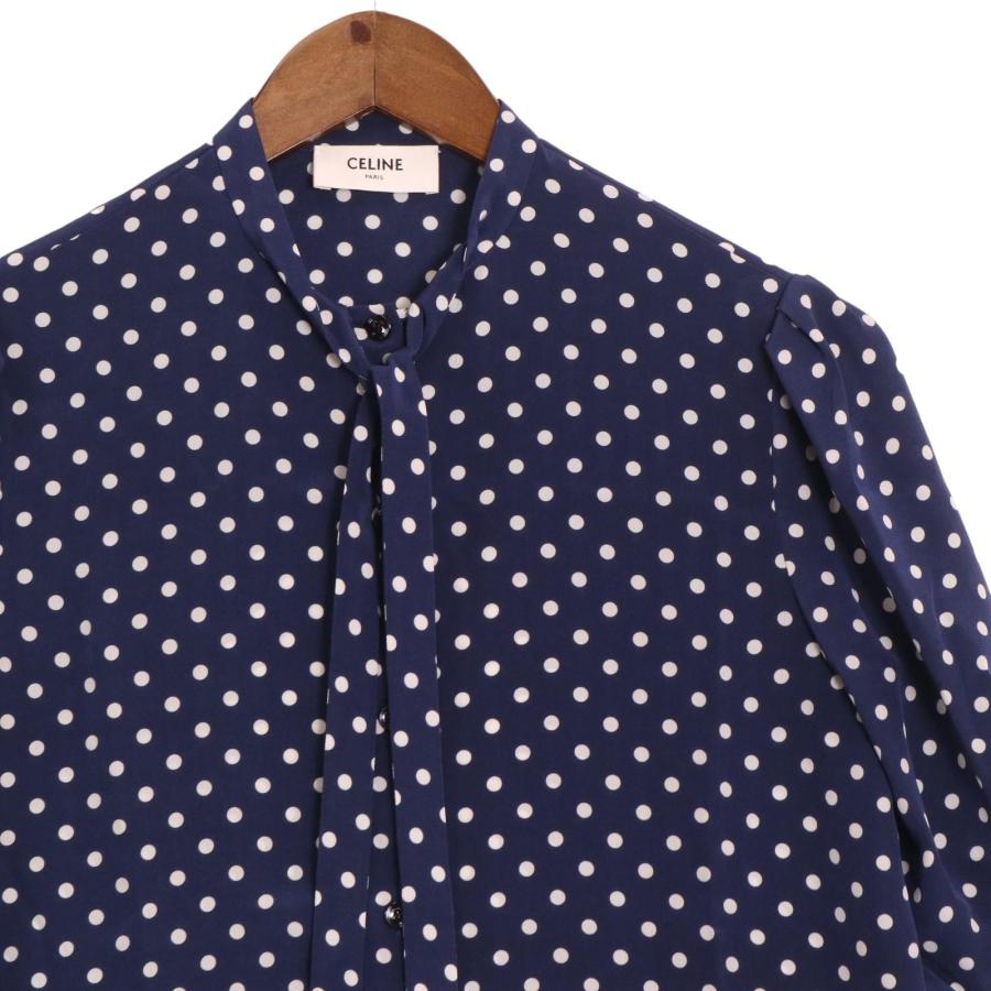 CELINE セリーヌ ネイビー 2B243966H シルク ポルカドット ボウタイ  
