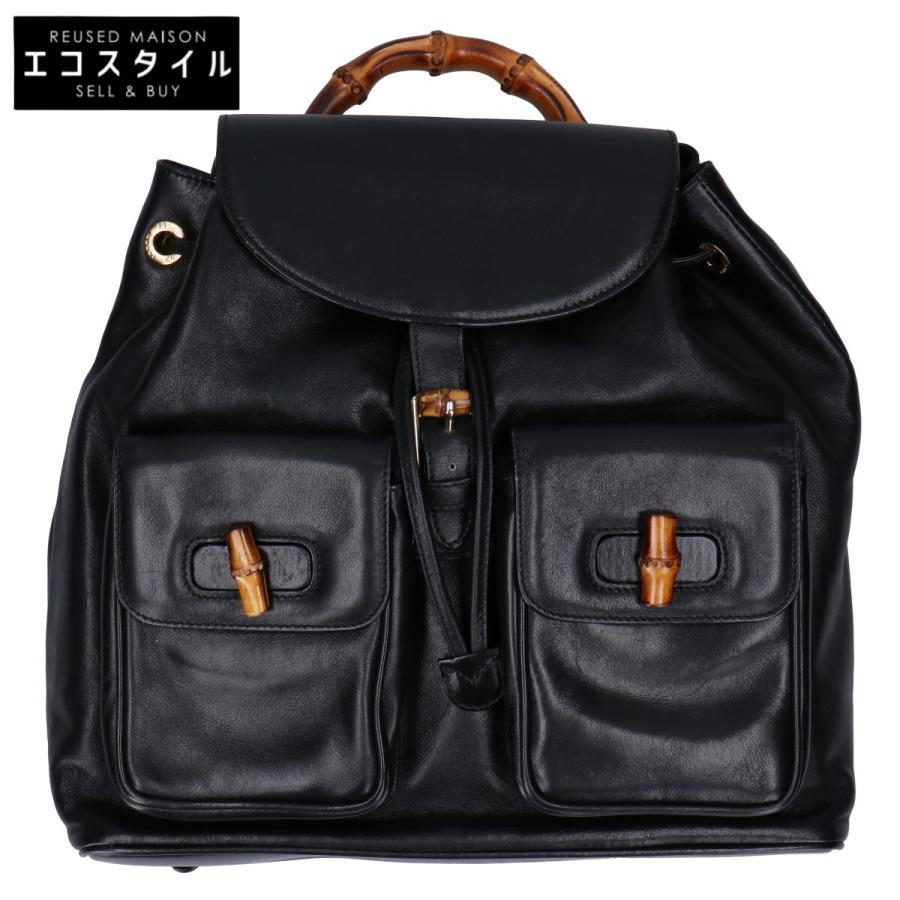 GUCCI ブラックレザー リュック GUCCI（グッチ） 003・2058・0016 バンブー レザーフラップ リュック