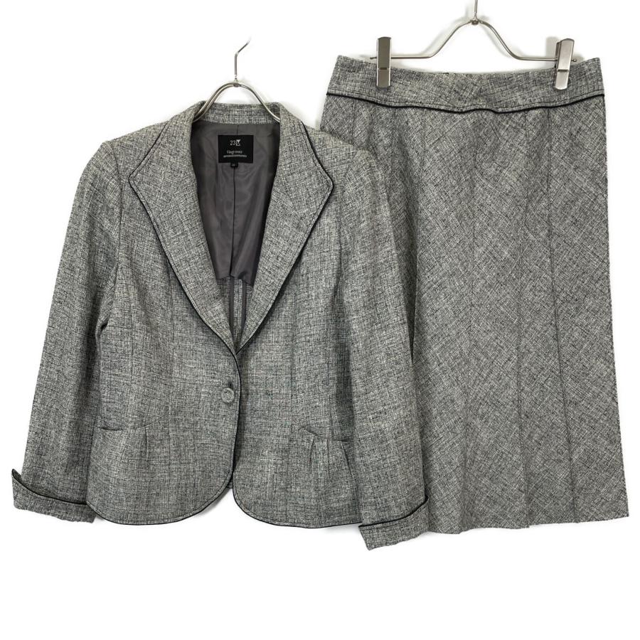 NIJYUSANKU 23区 グレー ボタン切替 スカート スーツ 44 セットアップ