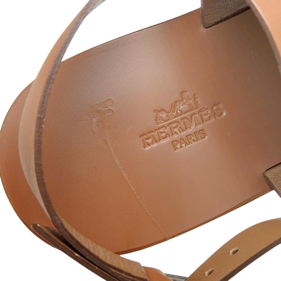 HERMES エルメス 美品 ギャラリー Hモチーフ レザー トングサンダル レディース ブラウン 37 シューズ 37 ブラウン レディース 美品 HERMES エルメス ギャラリー Hモチーフ レザー トングサンダル
