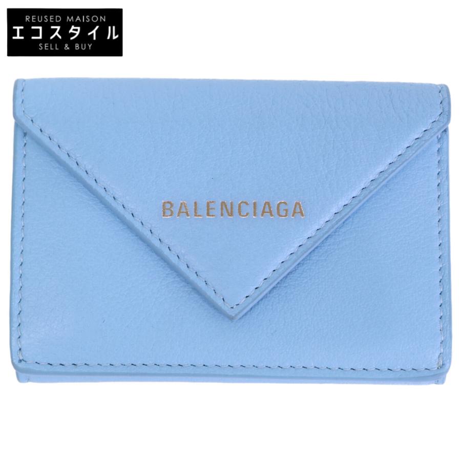バレンシアガ ペーパーミニウォレット 三つ折り財布 レザー ブルー 391446 BALENCIAGA（バレンシアガ） 美品 391446 ペーパー レザー ミニ
