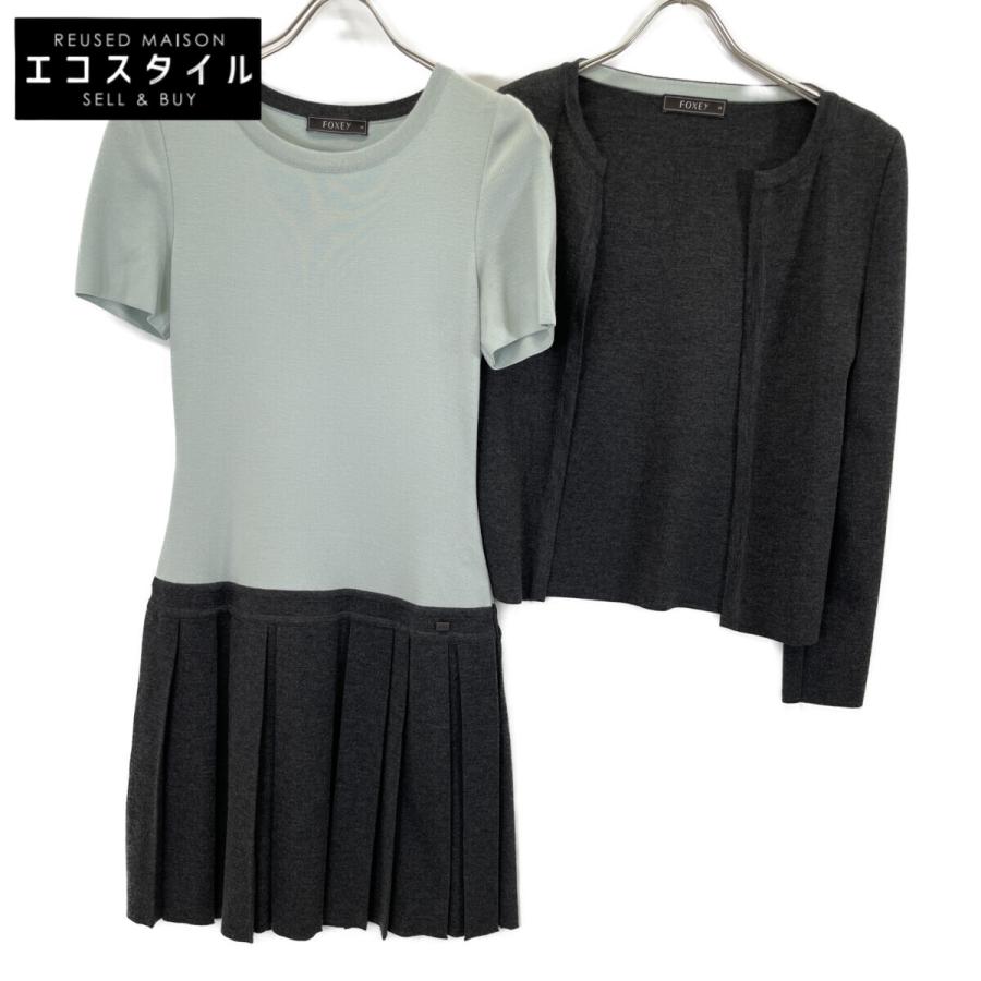 FOXEY（フォクシー） 29007 グレー×ミントグリーン ウールニット