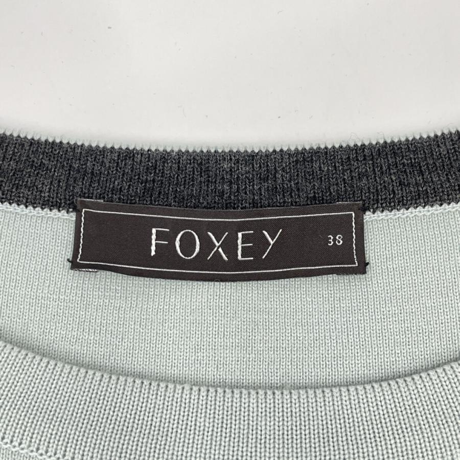 フォクシー 29007 ｸﾞﾚｰ×ﾐﾝﾄｸﾞﾘｰﾝ ｳｰﾙﾆｯﾄ ﾜﾝﾋﾟｰｽ ｱﾝｻﾝﾌﾞﾙ 38 FOXEY - FOXEY フォクシー 29007 グレー×ミントグリーン ウールニット