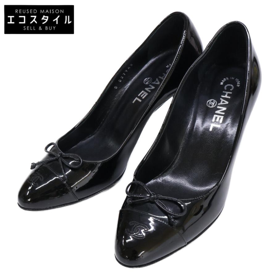 CHANEL 美品/ シャネル G27742 ココマーク リボン エナメル ヒール  