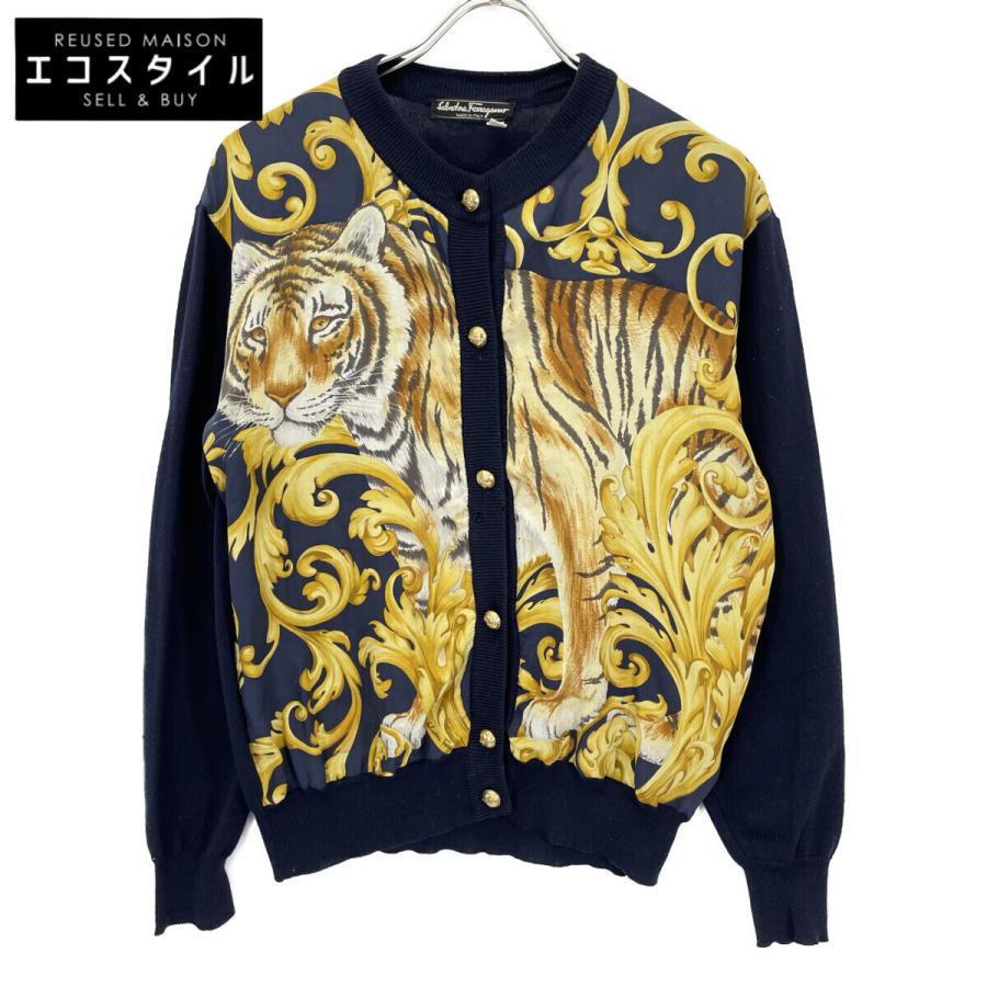 Salvatore Ferragamo サルヴァトーレフェラガモ ネイビー タイガー 金