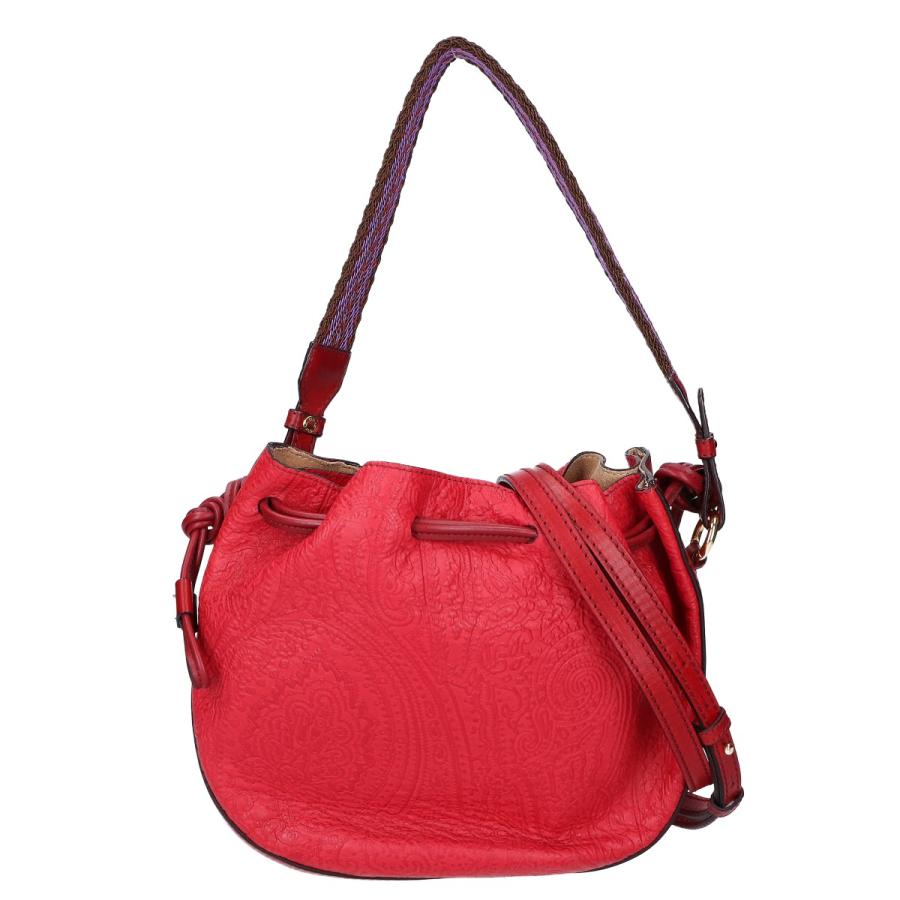 ETRO エトロ ペイズリー エンボスレザー ショルダーバッグ レッド
