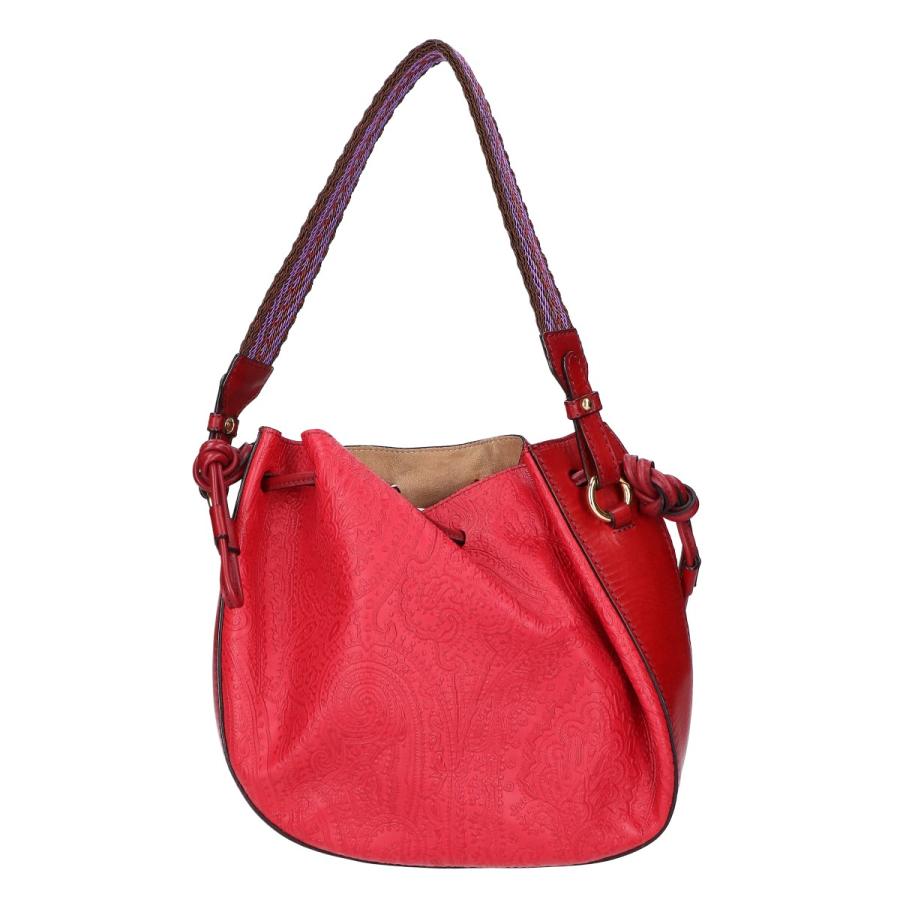 ETRO エンボス加工 赤 ハンドバッグ 保存袋付き ETRO（エトロ） ペイズリー エンボスレザー ショルダーバッグ レッド