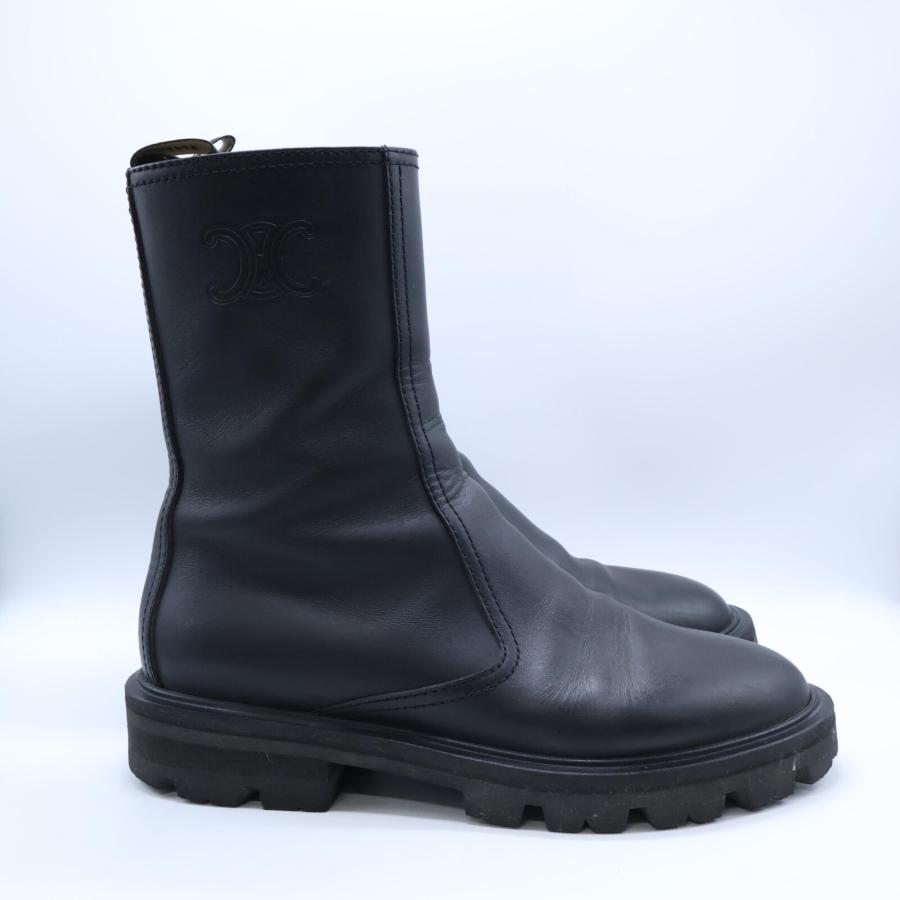 CELINE 黒 レザーブーツ　革靴 CELINE（セリーヌ） トリオンフ レザー サイドジップ ブーツ シューズ