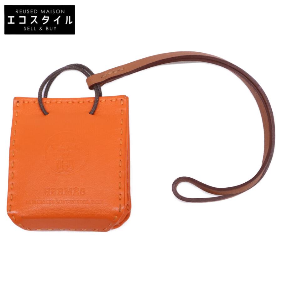 エルメス　HERMES　チャーム　レザー　サックオランジュ　未使用品 美品 HERMES エルメス サック・オランジュ バッグ チャーム オレンジ