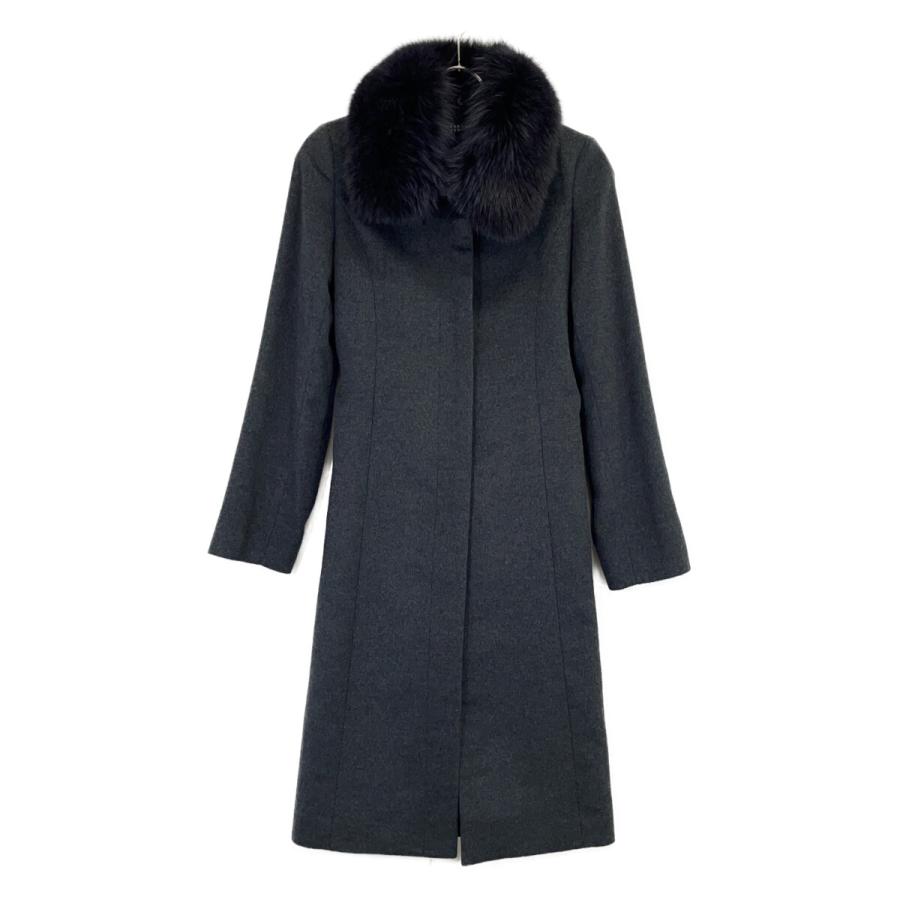 BARNEYS NEWYORK バーニーズニューヨーク BJ-404A グレー フォックスファー カシミヤ100 コート グレー 36 コート カシミヤ レディース 中古_1