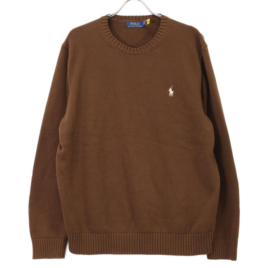 美品/国内正規/25年製 POLO RALPH LAUREN ポロ ラルフローレン 710884460028 ロゴ刺繍 ニットセーター XL ブラウン メンズ