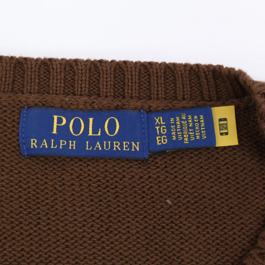 美品/国内正規/25年製 POLO RALPH LAUREN ポロ ラルフローレン 710884460028 ロゴ刺繍 ニットセーター XL ブラウン メンズ