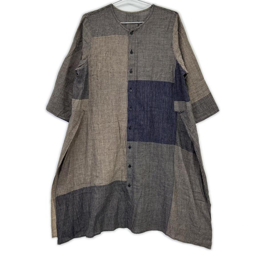Babaghuri ババグーリ J0552FB852 25SS インド製 カディブロックチェック ワンピース チャコールグレー M ワンピース コットン レディース 中古_1