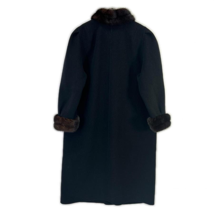 美品【レリアン】カシミヤ100% ロングコート 9号 フォックスファー 日本製 Leilian（レリアン） C-TK5716 ブラック ミンクファー カシミヤウール