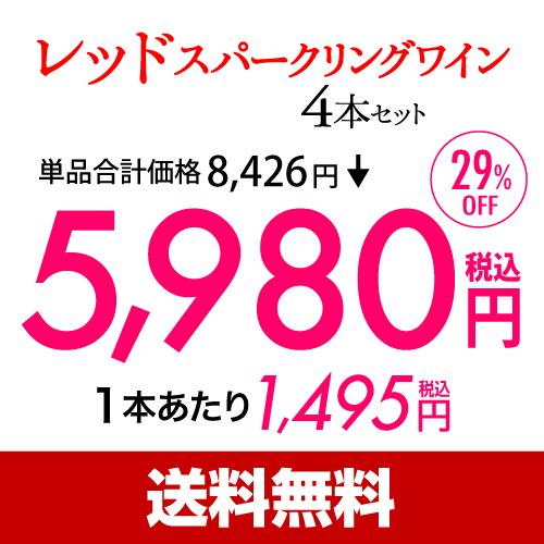 ワインセット 1本あたり1,495 円(税込) 送料無料 しっかり冷やして楽しむ赤スパークリングワインセット 750ml 4本入 赤泡セット レッドスパークリング 長S｜wine-naotaka｜04