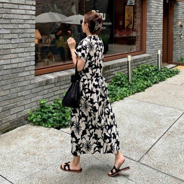 爆売り デート 通勤服 リーフ柄 Vネック 半袖 マキシ丈 ロング 夏 レディース ワンピース 女子会 50代 40代 30代 代 10代 リゾート ママ ワンピース サイズ L Sustentec Com Br