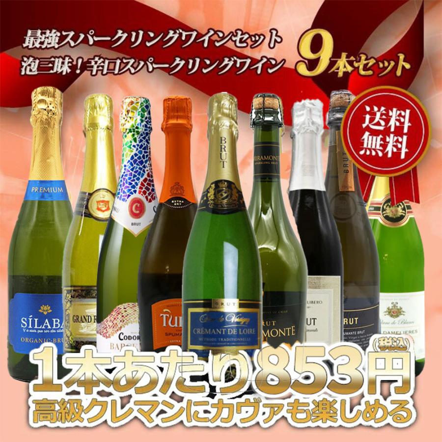 最強スパークリングワインセット 泡三昧！辛口スパークリングワイン9本