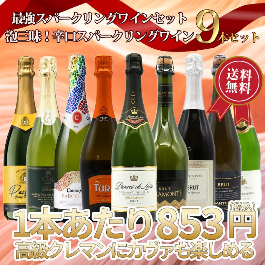 最強スパークリングワインセット 泡三昧！辛口スパークリングワイン9本