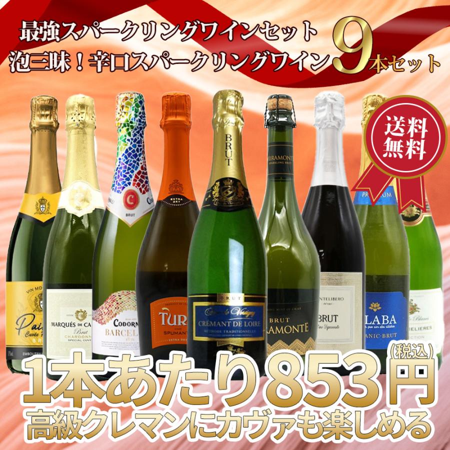 最強スパークリングワインセット 泡三昧！辛口スパークリングワイン9本
