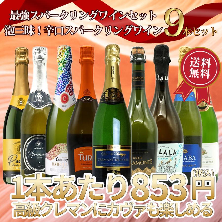 最強スパークリングワインセット 泡三昧！辛口スパークリングワイン9本