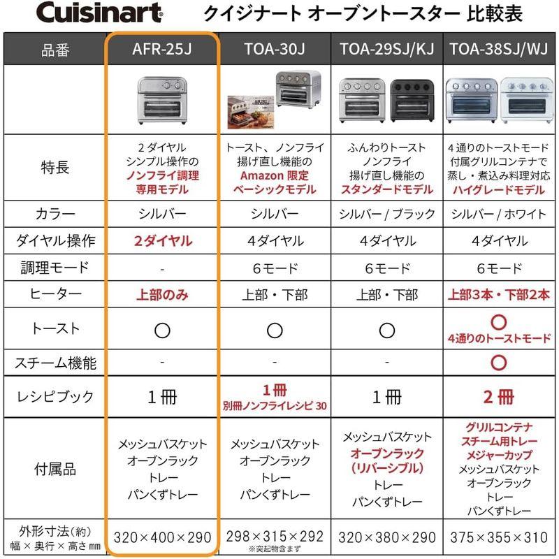 クイジナート ノンフライ オーブントースター 4枚焼き ノンフライ調理 2ダイヤル レシピブック付き シルバー AFR-25J｜winfieldhonten｜03