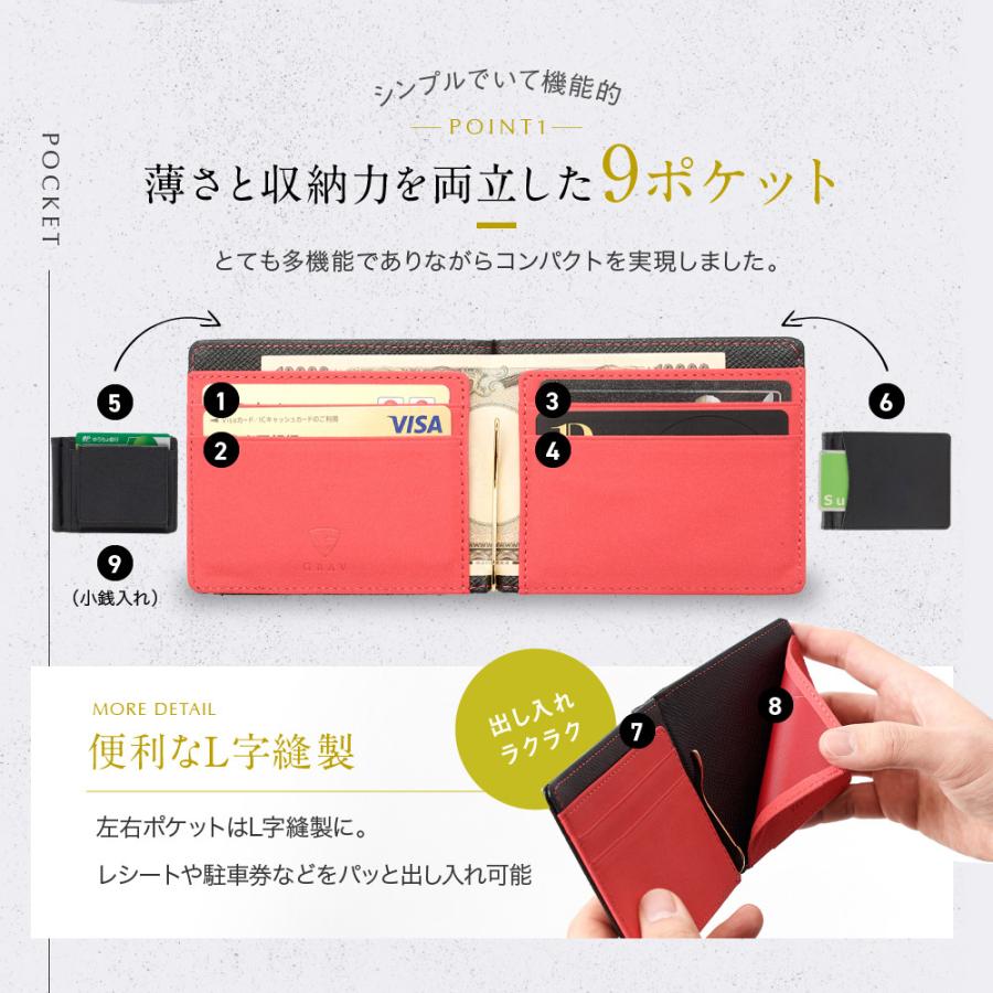 GRAV 公式 財布 メンズ マネークリップ 二つ折り財布 小銭入れ
