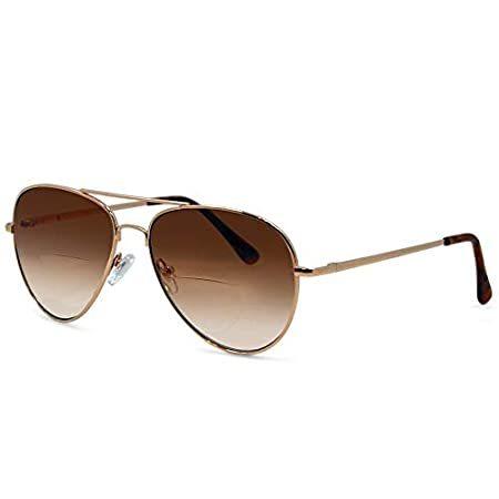【超新作】 and Women for Sunglasses Aviator Bifocal C.Moore Eyes Style In Men 3.7 Gold サングラス
