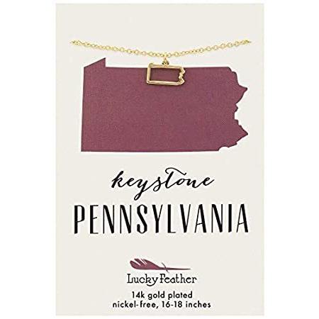 買得 Feather Lucky Pennsylvania o Pendant Gold-Dipped 14K Necklace, State Shaped ネックレス、ペンダント
