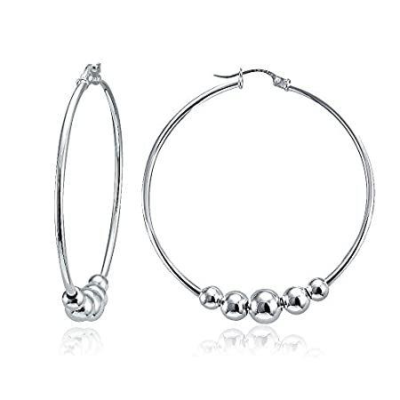 【ファッション通販】 Sterling Silver Inch 3/4 (1 Earrings Hoop Round Beads Hammered and Polished ネックレス、ペンダント