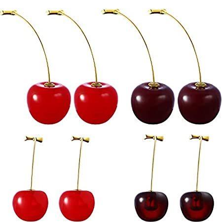 【在庫僅少】 Cherry Earrings Drop Cherry Pairs 4 Dangle fo Earrings Dangle Fruit Jewelry ネックレス、ペンダント