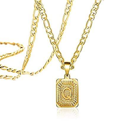 大きな割引 18K Gold Rectangle Alphabet Square Necklace Pendant Q Letter Initial Filled ネックレス、ペンダント