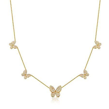 新素材新作 Gold 18K Dainty Necklace Butterfly SUNXN Cubic Pe Choker Butterfly Zirconia ネックレス、ペンダント