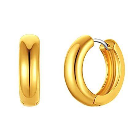 【日本限定モデル】  Hoops Small Plated Gold 18K Earrings Huggie Hinged Gold Earrings Women for イヤリング