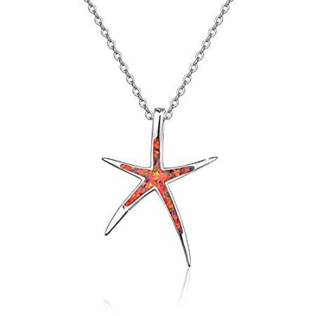 高品質 Fire Opal Necklace, 925 Sterling Silver Starfish Pendant, Nautical Beach Se ネックレス、ペンダント